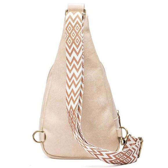 Ladies Western Boho Beige Leather Sling Bag Purse Adjustable Strap Brand New - Picture 2 of 7